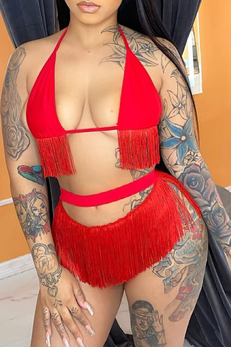 wholesale red sexy solid tassel hollowed