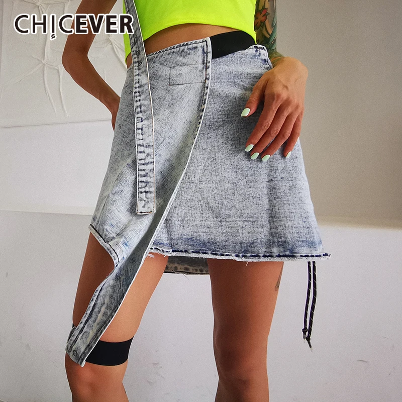 chicever asymmetrical denim skirt for women